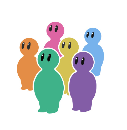 A group of cute stylized people, each in different colors